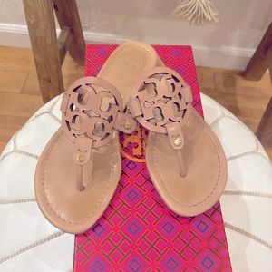 Tory Burch miller sandals pair with summer dress
